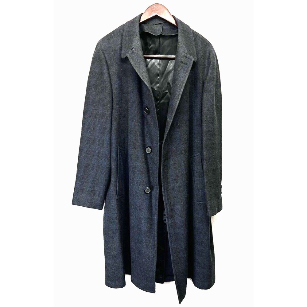 Vintage Metropolitan Wool Overcoat Men XL Black Long Button Satin Lined Coat 50s